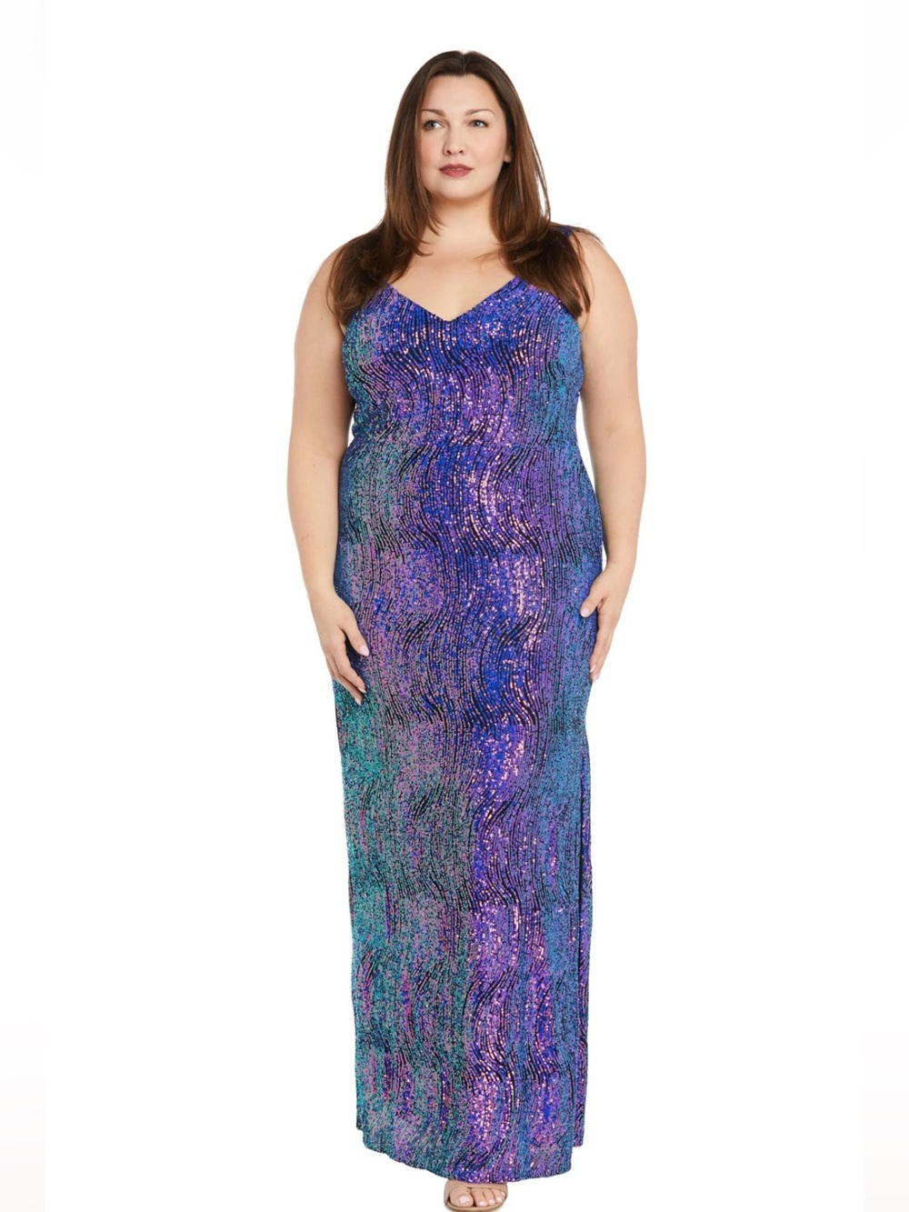 Nightway 22096W Long Evening Sequins Formal Dress Plus-Size